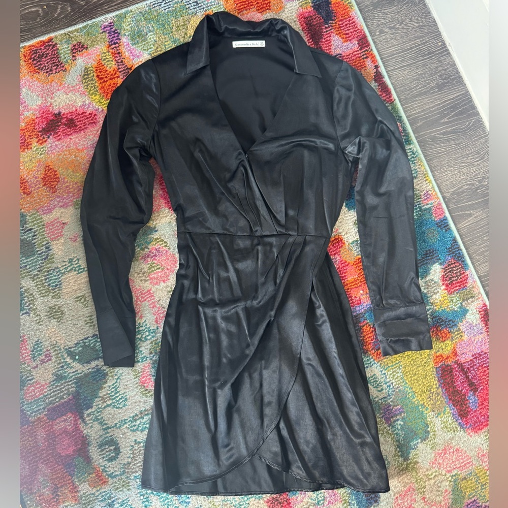 Abercrombie & Fitch Satin Wrap Long Sleeve Shirt Dress with Collar Small (tall)